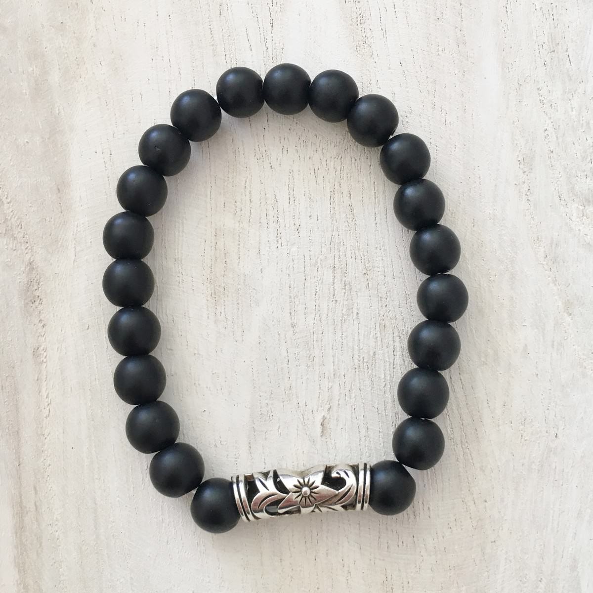 Bracelet Cross | Lava Beads (Black