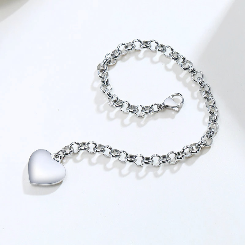 mia love heart charm bracelet silver plated