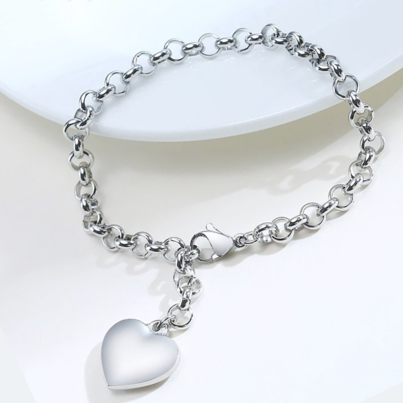 mia silver plated love heart charm bracelet