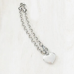 silver plated bracelet with chunky chain and heart charm
