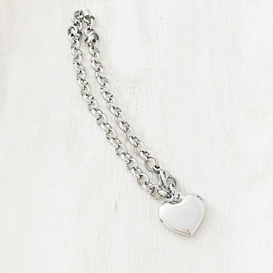 silver plated bracelet with chunky chain and heart charm