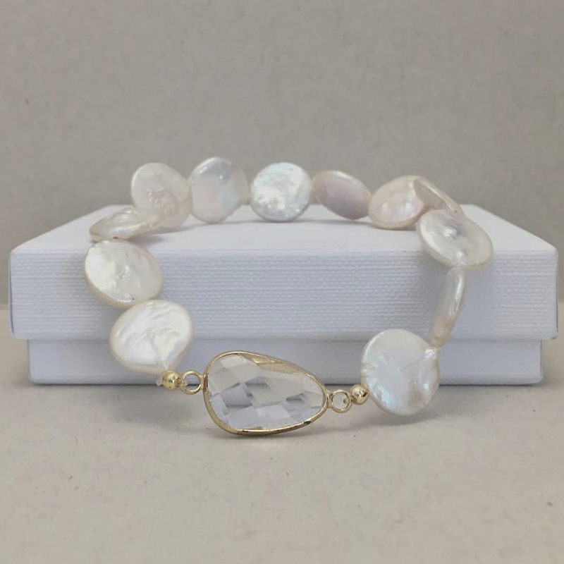 coin pearl bracelet with crystal