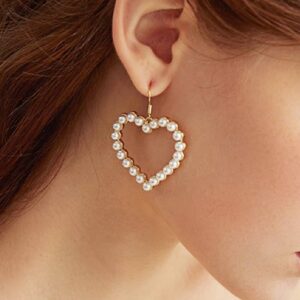 heart frame earrings with faux pearl