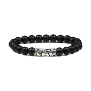 elasticised black lava bead bracelet for men or women