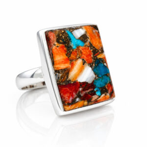 Spiny oyster turquoise ring in sterling silver