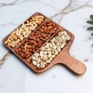 Wood serving tray with handle and 3 compartments