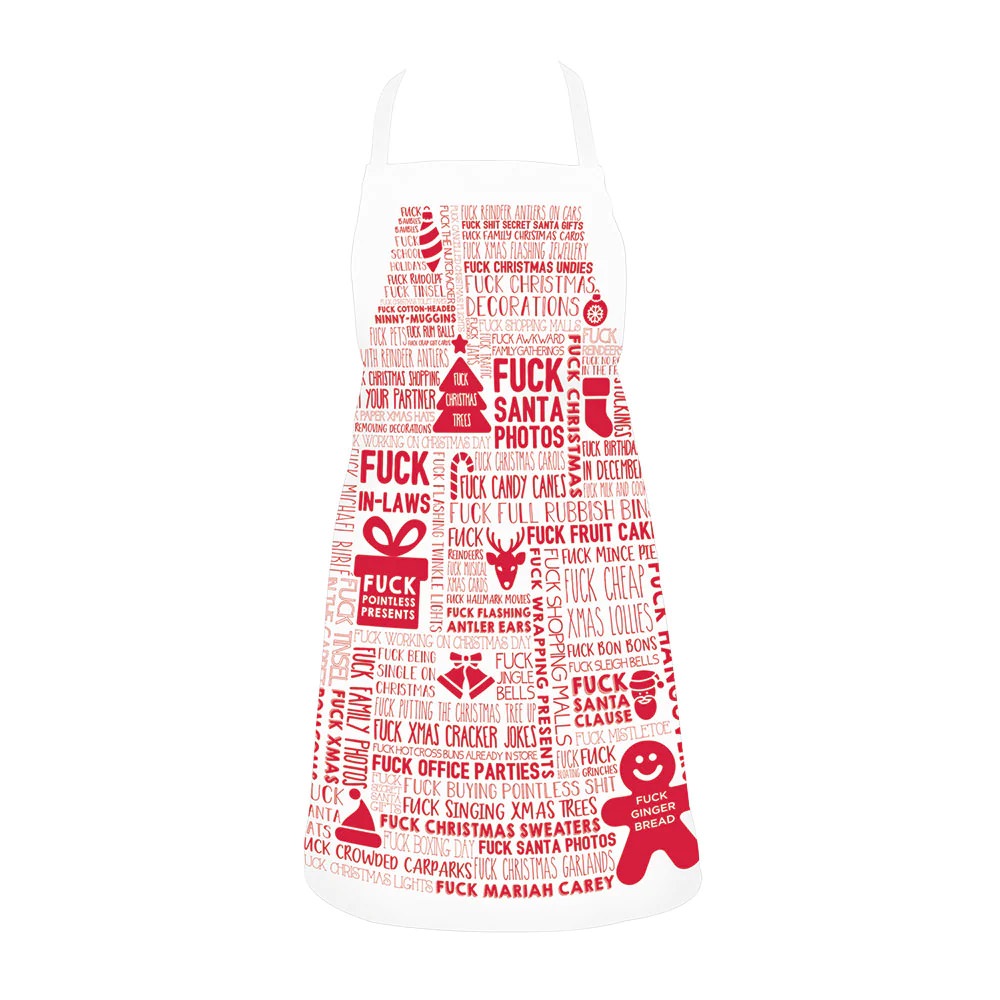 F Word Christmas Apron Red & White - Image 2