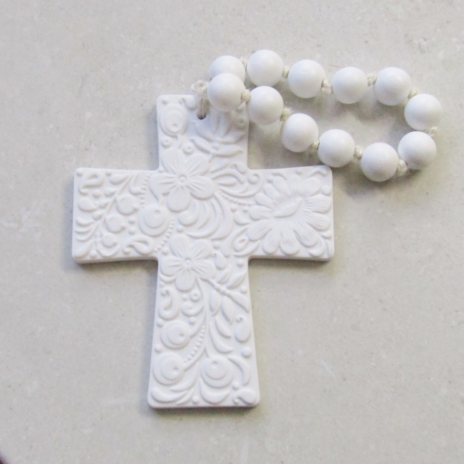 White Porcelain Cross with Beads - Image 5