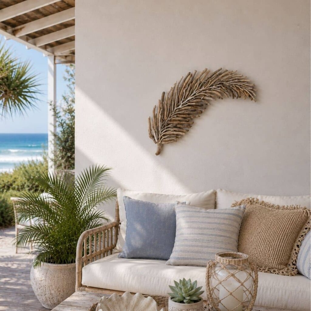 natural driftwood leaf wall art 60cm