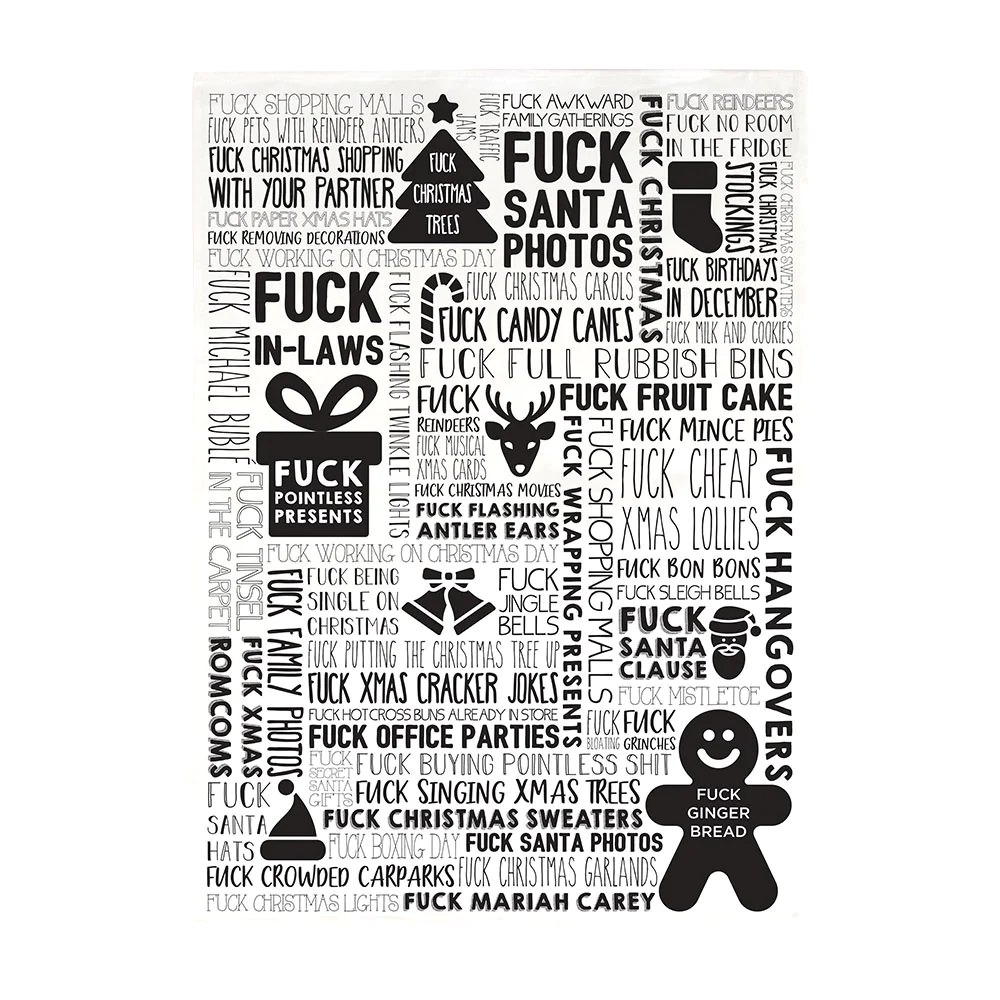 F Word Christmas Tea Towel Black & White - Image 2