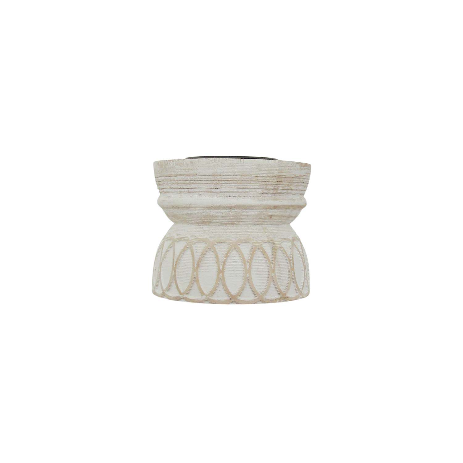 White Carved Wood Candle Holder Stand 12cm - Image 2
