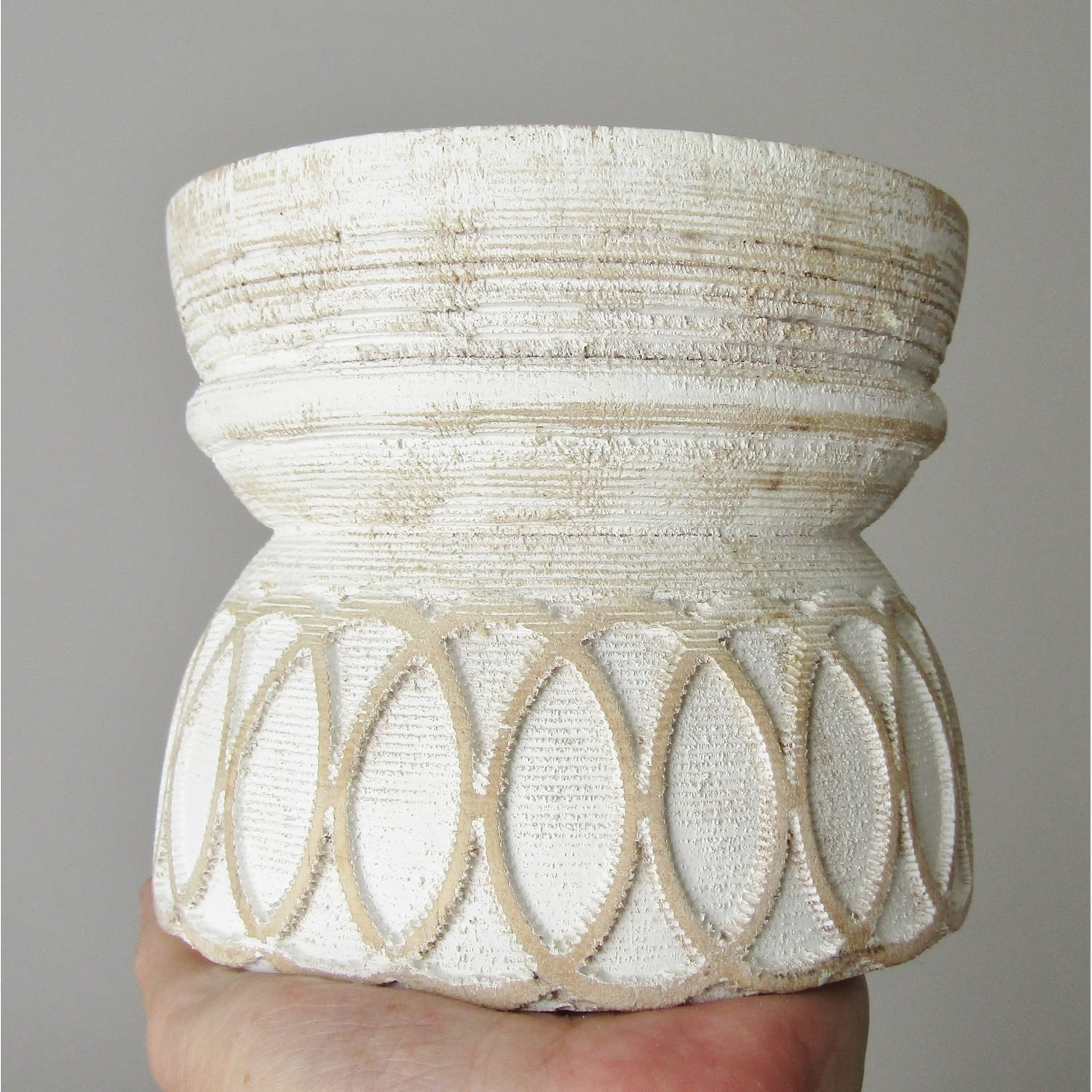 Carved Wood Candle Holder whitewash 12cm