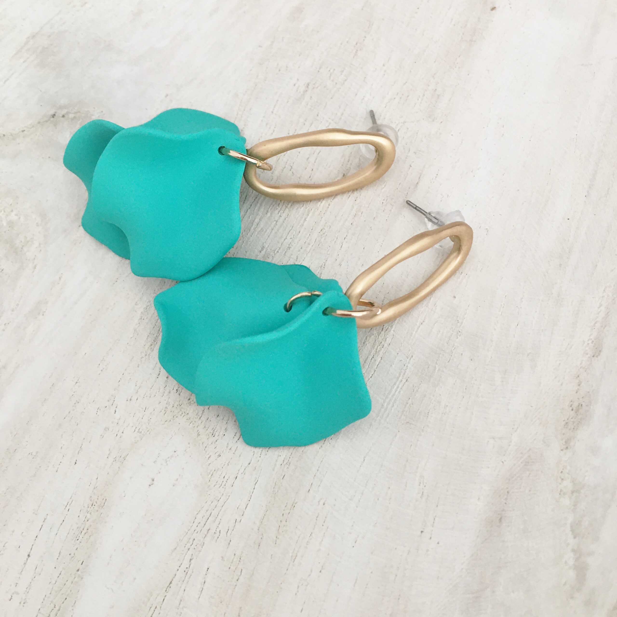 Suki Petal Earrings Turquoise Danglers Matte Gold - Image 2