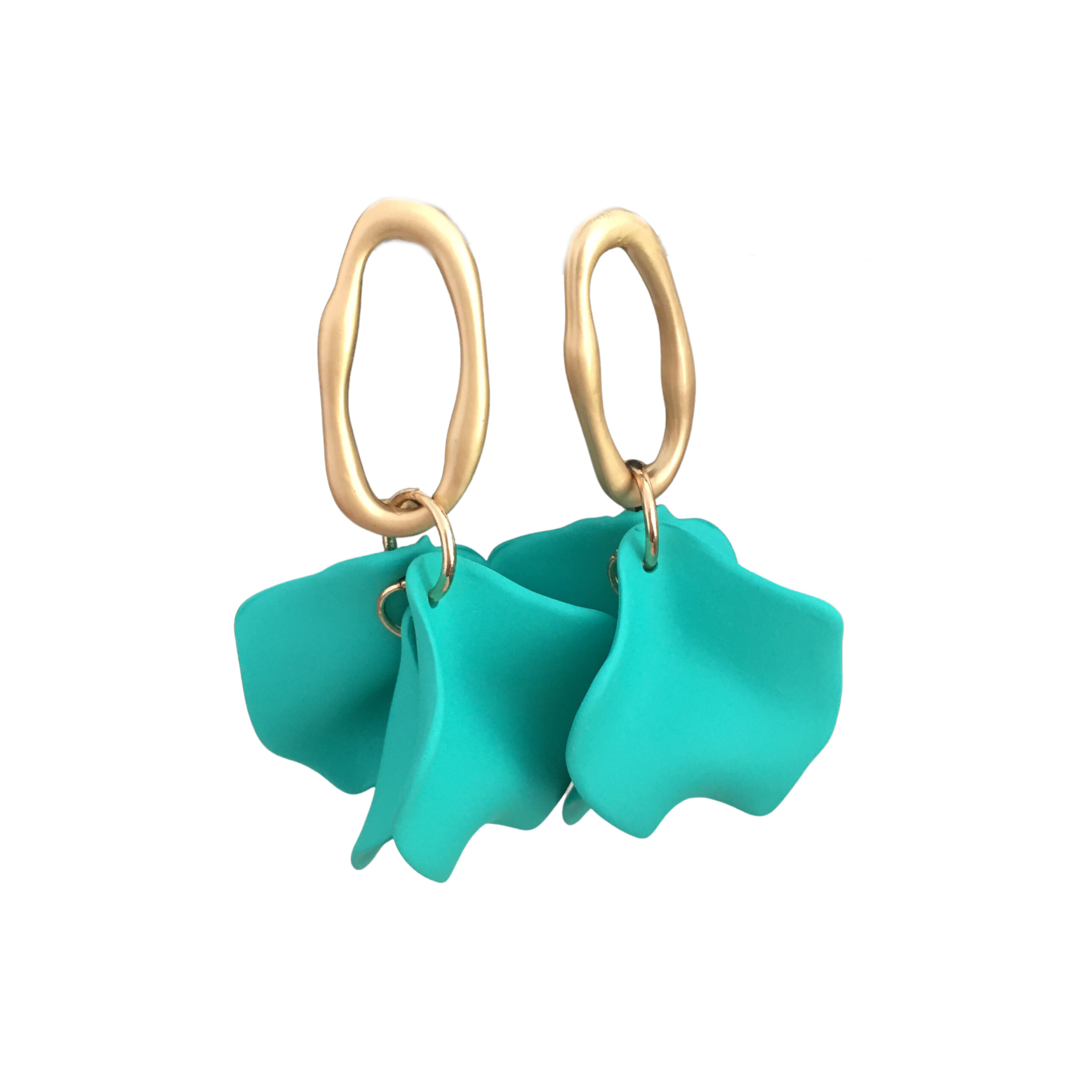 turquoise petal earrings with open oval gold