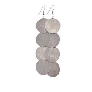 long dangle circle earrings in silver tone