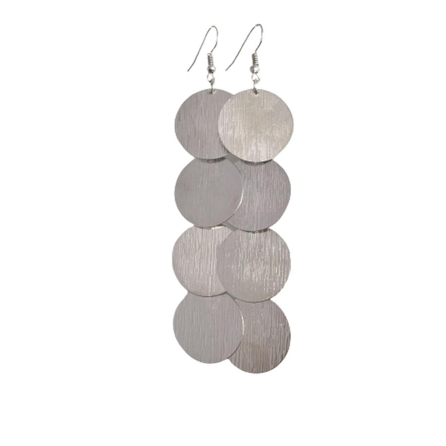 long dangle circle earrings in silver tone