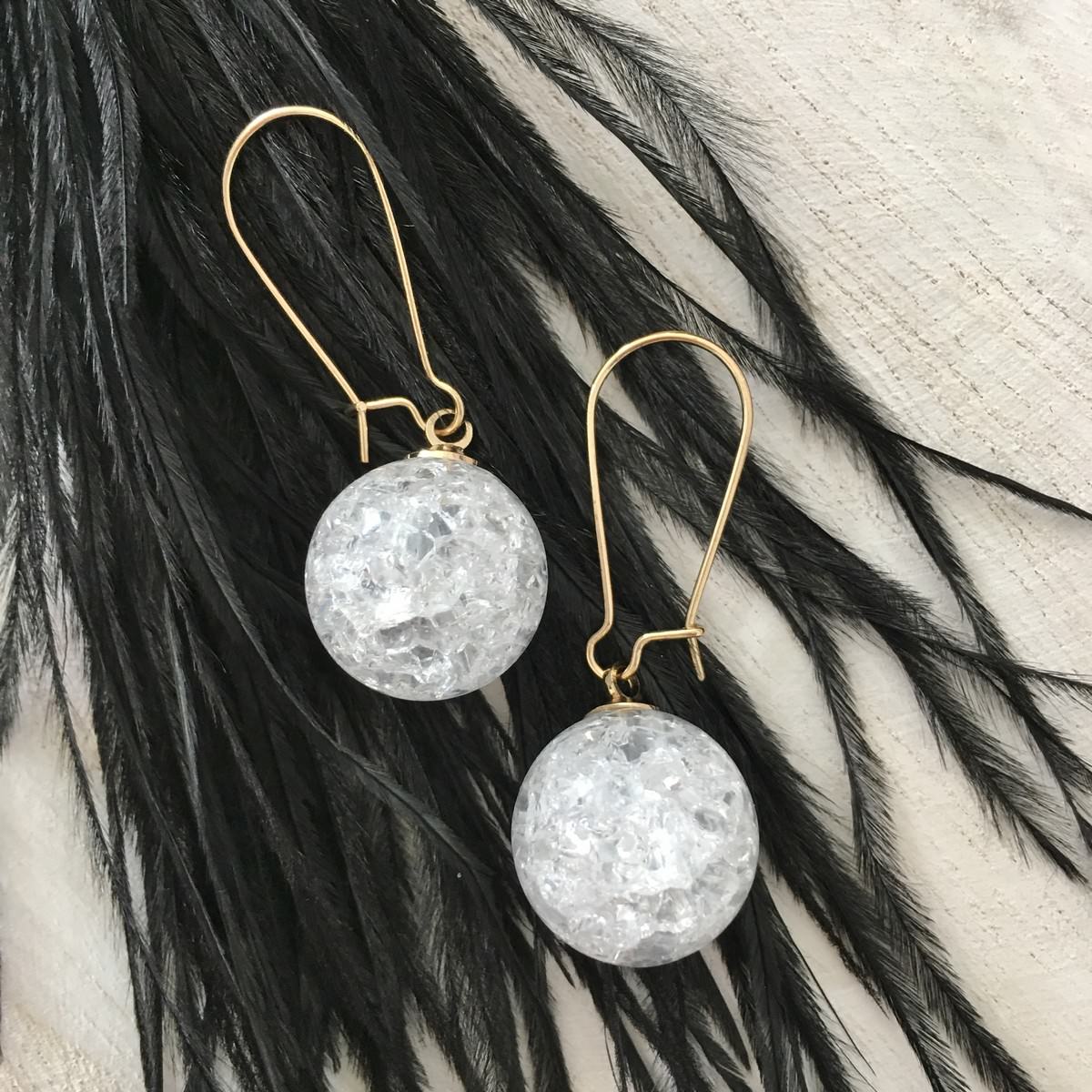 White Globe Drop Earrings - Image 2