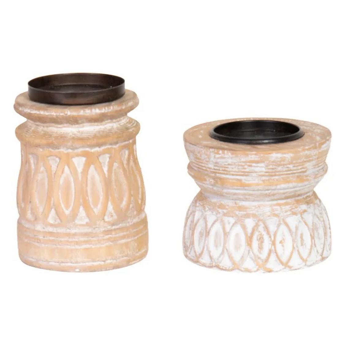 Carved Wood Candle Holder Stand 12cm - Image 2