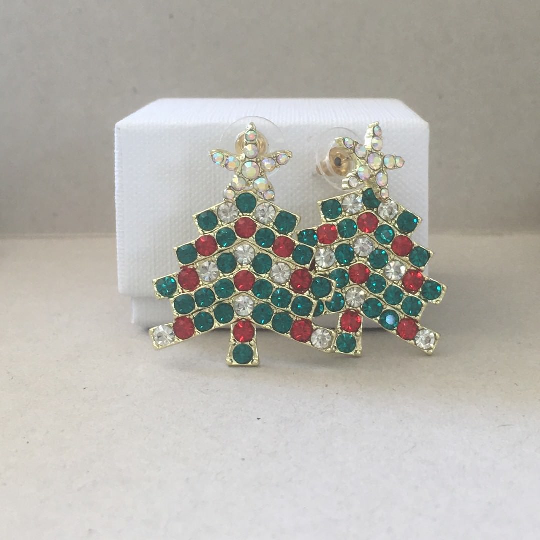 Christmas Tree Earrings Red Green - Image 3
