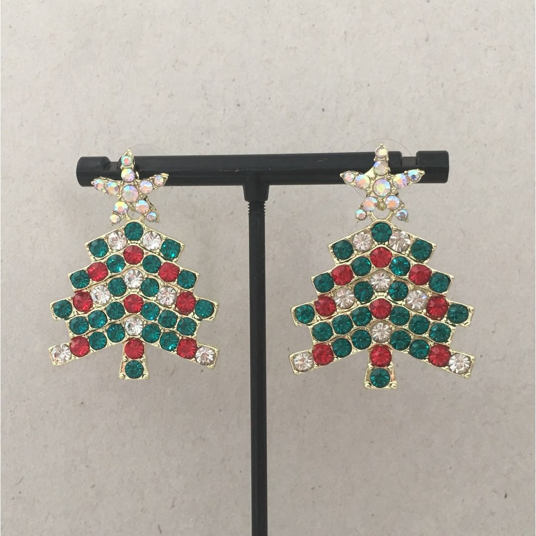 Christmas Tree Earrings Red Green - Image 4