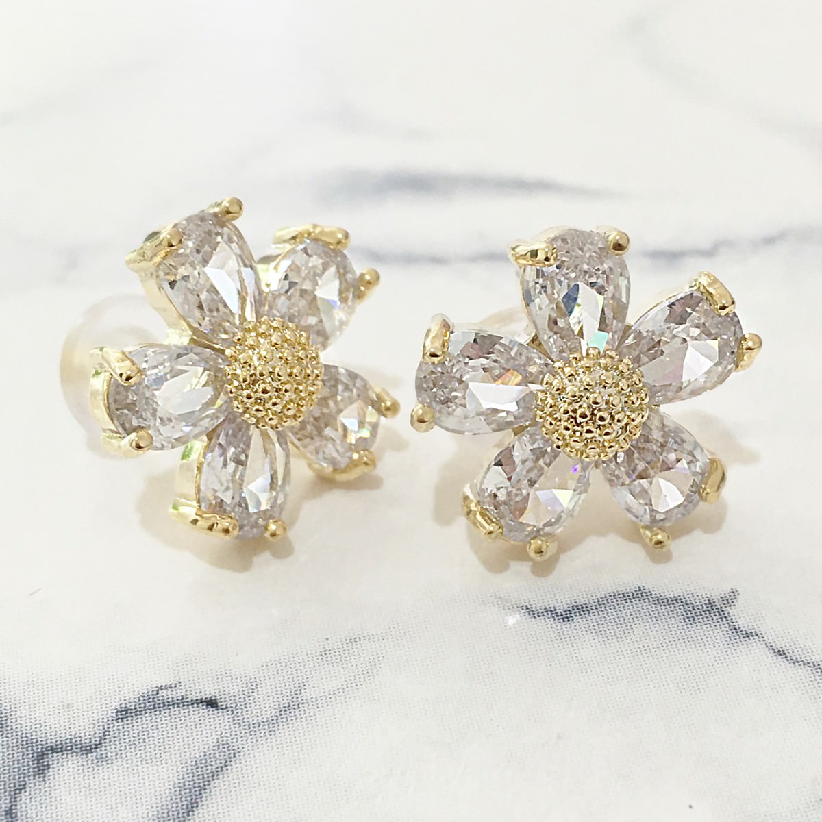 Cubic Zirconia Flower Stud Earrings - Image 2