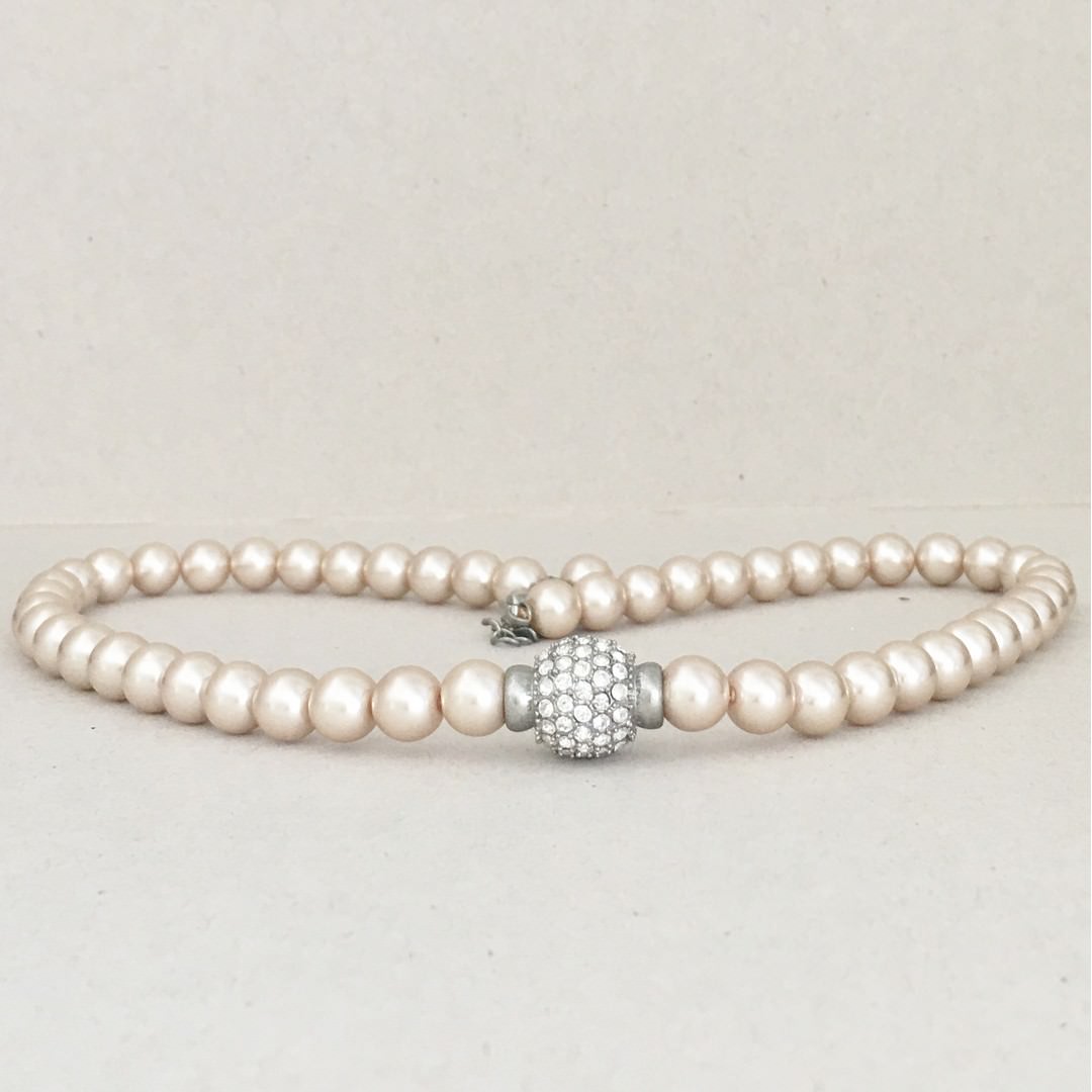champagne glass pearl choker with crystal fireball magnetic closure