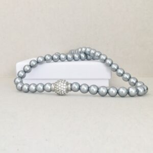 grey glass pearl choker with crystal fireball magnetic closure