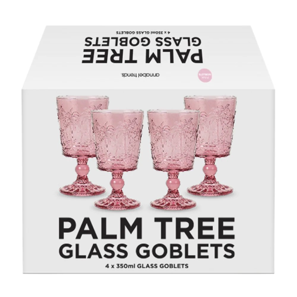 Clear Glass Goblets Palm Tree Set of 4 - Image 2