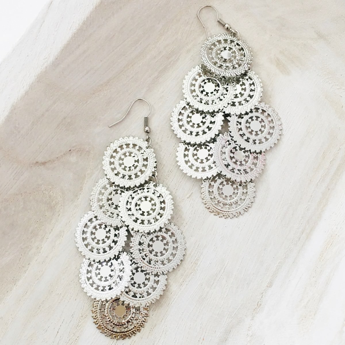 gypsy silver dangling earrings with 8 circles dangling 10cm