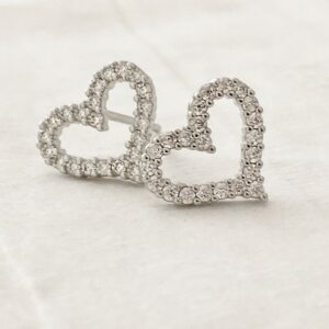 heart stud earrings with sparkling rhinestones