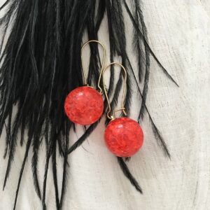 red globe drop earrings with gold tone hook