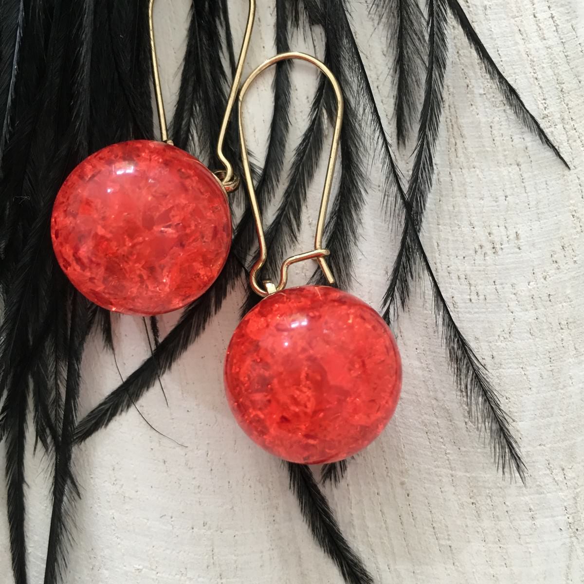 Red Globe Drop Earrings - Image 2