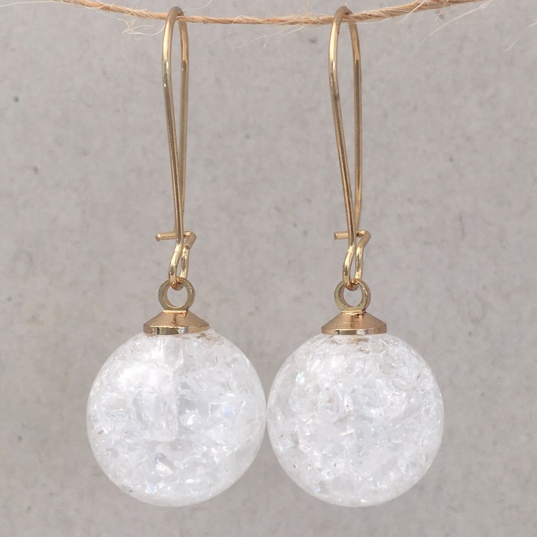 White Globe Drop Earrings - Image 3