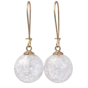 white earrings in gold tone