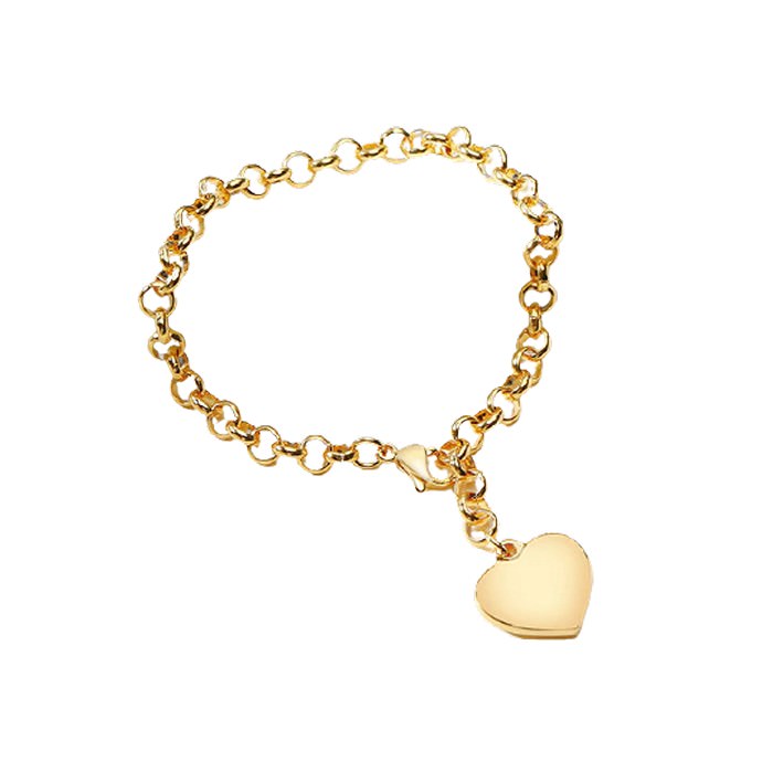 gold plated bracelet with box chain and heart charm