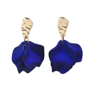 blue velvet petal earrings with textured gold stud