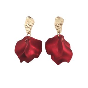 red velvet petal earrings with gold stud