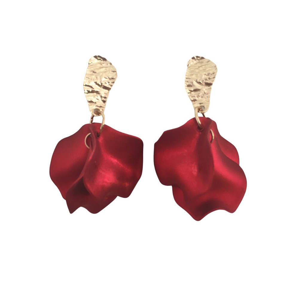red velvet petal earrings with gold stud
