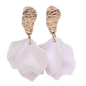 white petal earrings with textured gold stud