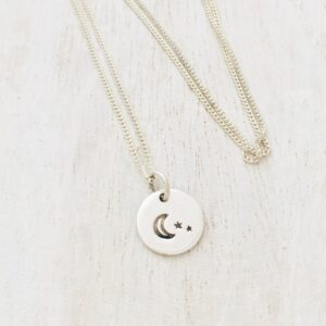 Moon and Star Pendant Necklace 925 Silver