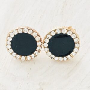 Round Stud Earrings with black center and halo of bling rhinestones