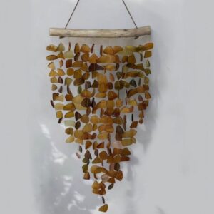 Seaglass & Driftwood Wind Chime Hanging Mobile Rust Coloured