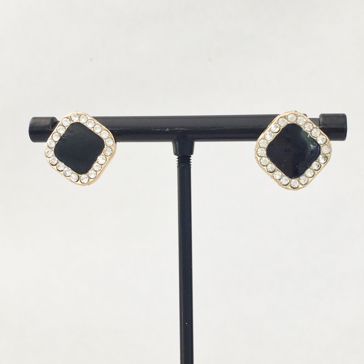 Square Stud Earrings Black and Bling - Image 2