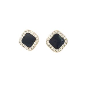 square stud earrings with black center and bling rhinestones halo