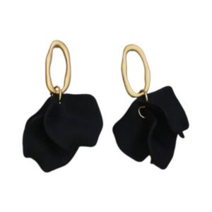 black petal earrings with gold tone open oval studs
