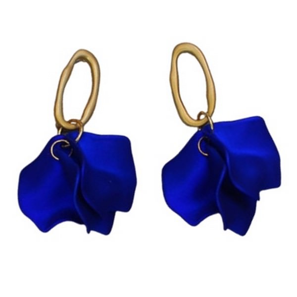 suki blue petal dangle earrings with gold tone oval studs