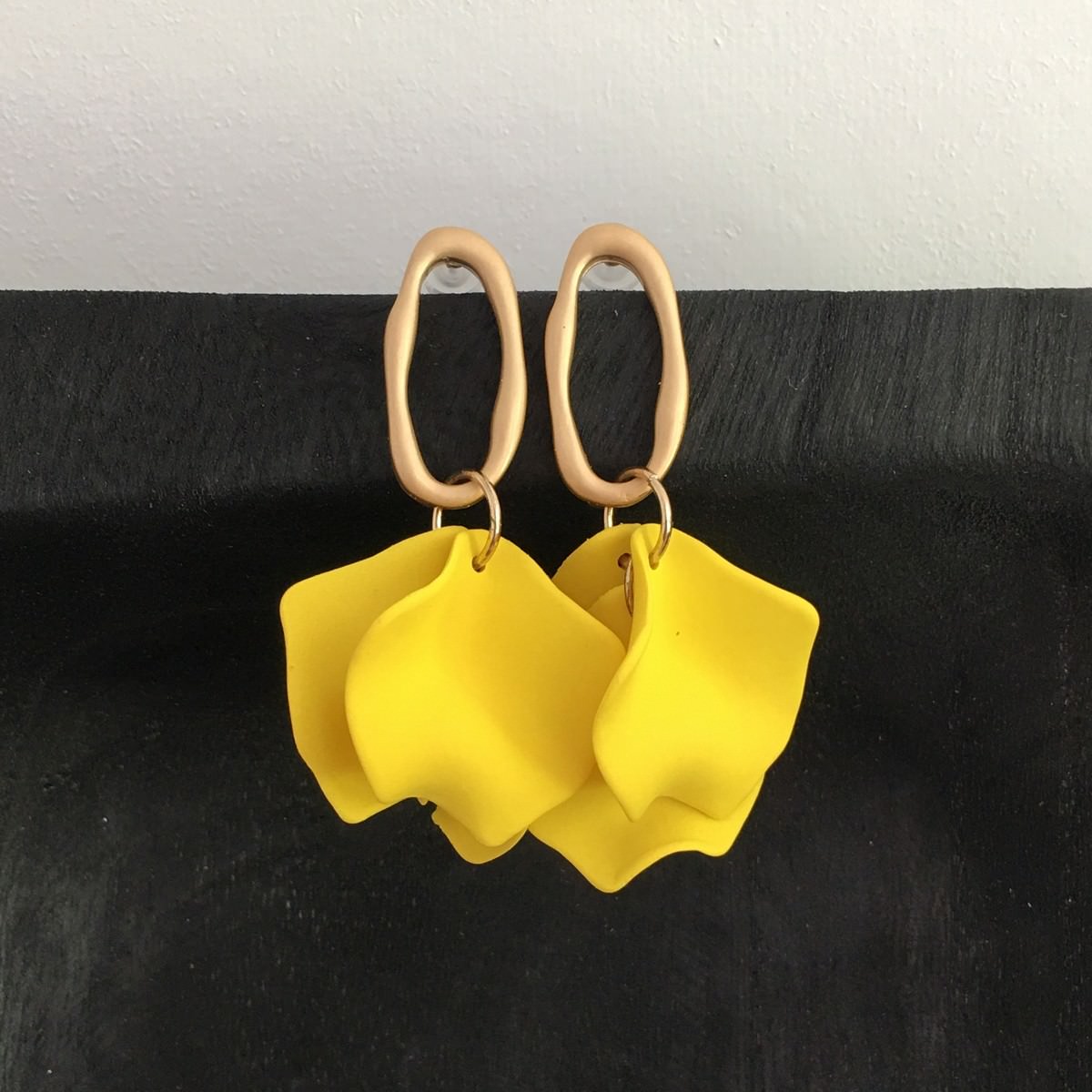 Yellow Petal Earrings Matte Gold Danglers - Suki - Image 2
