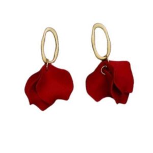 red petal earrings with gold tone open oval stud