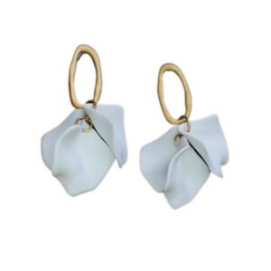 white petal earrings with open matte gold studs
