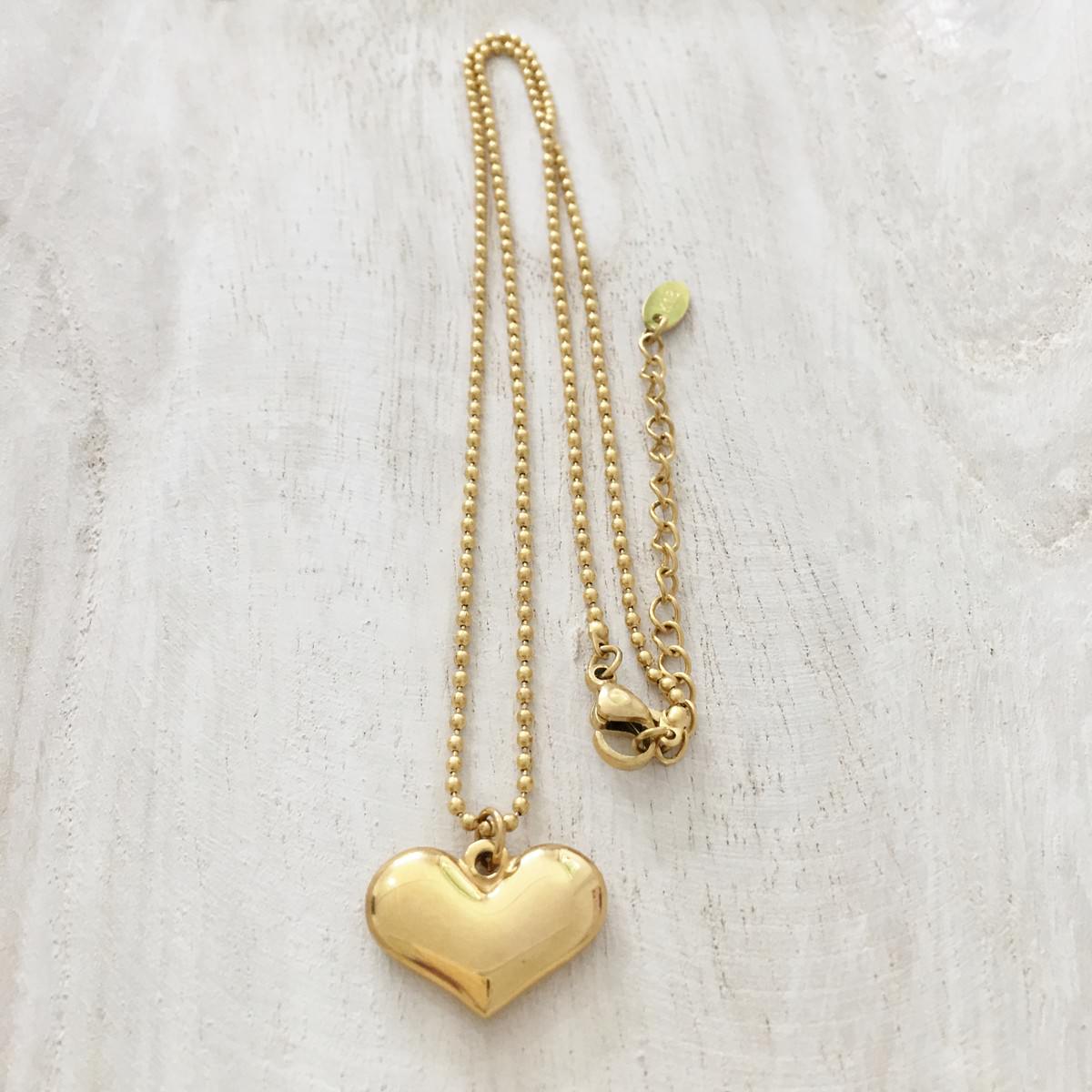 Bead Chain Heart Necklace gold